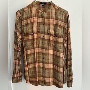 Chaps Denim green, orange plaid shirt